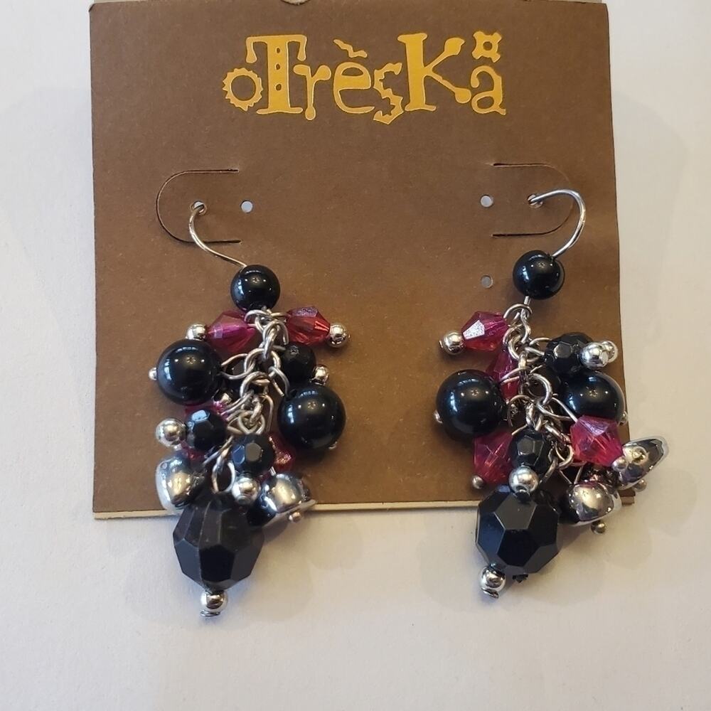 Treska goth grunge black purple silver French wire cluster earrings
